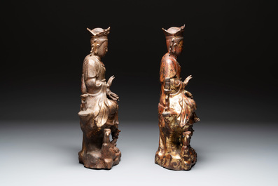Two Chinese gilt-lacquered bronze sculptures of Bodhisattva, 20th C.