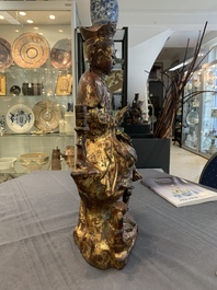 Two Chinese gilt-lacquered bronze sculptures of Bodhisattva, 20th C.