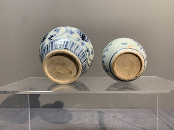 Two Chinese blue and white bowls, two jarlets and two ewers, Ming
