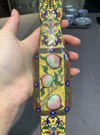 A Chinese cloisonn&eacute; yellow-ground 'peach and shou' ruyi sceptre, Republic