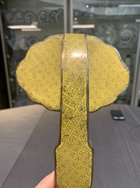A Chinese cloisonn&eacute; yellow-ground 'peach and shou' ruyi sceptre, Republic