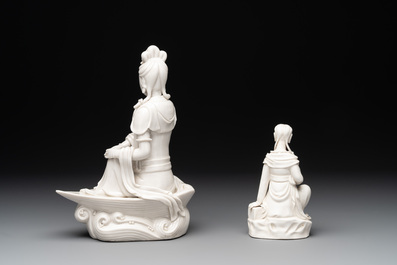 Two Chinese Dehua blanc de Chine figures of Guanyin, Xuande mark, 19/20th C.
