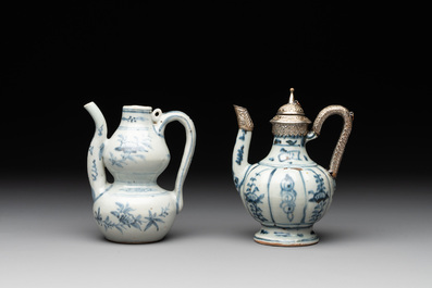 Two Chinese blue and white bowls, two jarlets and two ewers, Ming