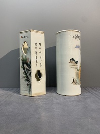 Six Chinese famille rose hat stands, 19/20th C.