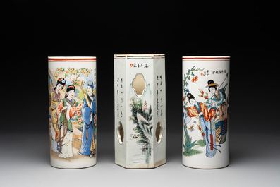 Six Chinese famille rose hat stands, 19/20th C.
