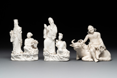 Five Chinese Dehua blanc de Chine groups, Dehua 德化 mark, 20th C.