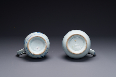 Two Chinese blue and white jugs and cover with floral design, Yongzheng/Qianlong