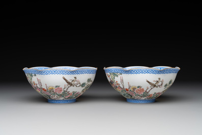 A varied collection of eight Chinese famille rose eggshell bowls, Jingdezhen mark, 20th C.
