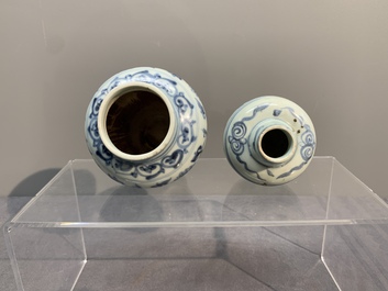 Two Chinese blue and white bowls, two jarlets and two ewers, Ming
