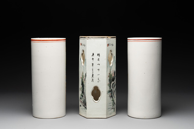 Six Chinese famille rose hat stands, 19/20th C.