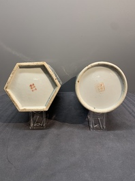 Six Chinese famille rose hat stands, 19/20th C.