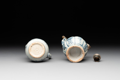 Two Chinese blue and white bowls, two jarlets and two ewers, Ming