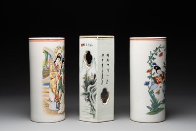 Six Chinese famille rose hat stands, 19/20th C.
