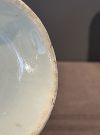 A Chinese silver-mounted blue and white 'Mongolian hunt' ewer, Transitional period