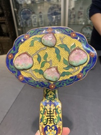 A Chinese cloisonn&eacute; yellow-ground 'peach and shou' ruyi sceptre, Republic