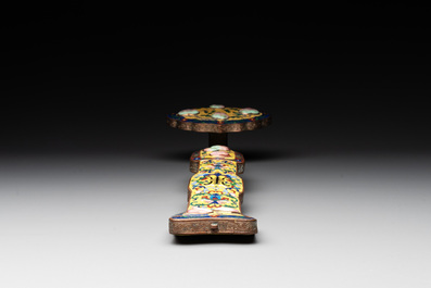 A Chinese cloisonn&eacute; yellow-ground 'peach and shou' ruyi sceptre, Republic