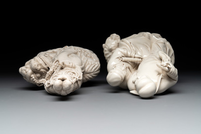 Five Chinese Dehua blanc de Chine groups, Dehua 德化 mark, 20th C.