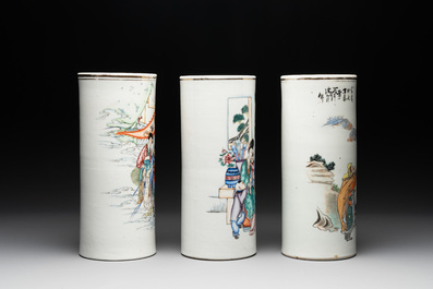 Six Chinese famille rose hat stands, 19/20th C.