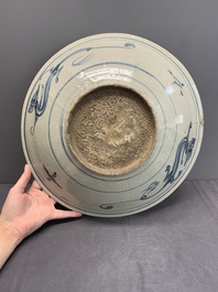 A Chinese Swatow blue and white 'qilin' dish, Ming