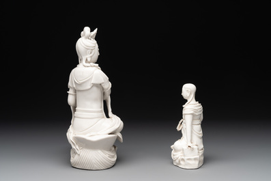 Two Chinese Dehua blanc de Chine figures of Guanyin, Xuande mark, 19/20th C.