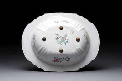 A Chinese Canton enamel helm-shaped ewer and an oval basin, Qianlong