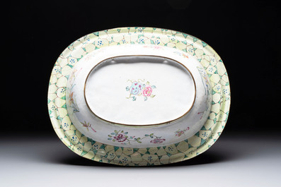 A large Chinese Canton enamel basin with garlands decorated with male heads, Qianlong
