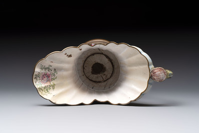 A Chinese Canton enamel helm-shaped ewer and an oval basin, Qianlong