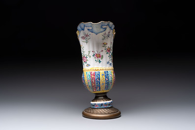 A Chinese Canton enamel helm-shaped ewer and an oval basin, Qianlong