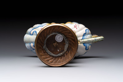 A Chinese Canton enamel helm-shaped ewer and an oval basin, Qianlong