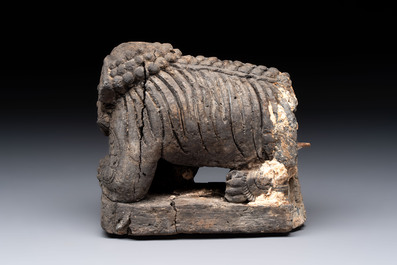 A grey stoneware Buddhist lion, Southeast Asia, 19th C.