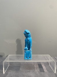 Two Chinese white-glazed Bodhisattvas, a sancai-glazed duck and a turquoise-glazed lion, 20th C.