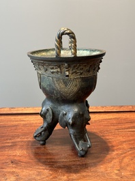 A Chinese archaistic Western Zhou-style bronze ritual food vessel, 'yan', Ming