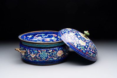 A Chinese Canton enamel three-piece warming bowl or tureen, Qianlong