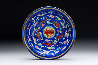 A Chinese Canton enamel three-piece warming bowl or tureen, Qianlong