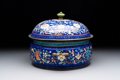 A Chinese Canton enamel three-piece warming bowl or tureen, Qianlong