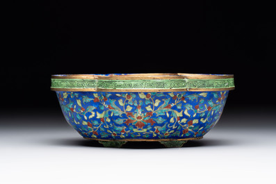A Chinese Canton enamel blue-ground jardini&egrave;re, Qianlong