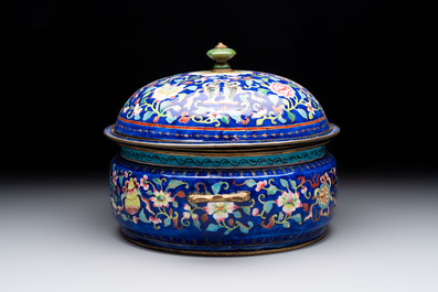 A Chinese Canton enamel three-piece warming bowl or tureen, Qianlong