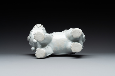 Two Chinese white-glazed Bodhisattvas, a sancai-glazed duck and a turquoise-glazed lion, 20th C.