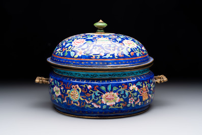 A Chinese Canton enamel three-piece warming bowl or tureen, Qianlong