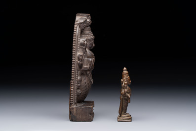 A Indian soapstone figure of Vishnu and a small bronze figure of Vishnu, 18/19th C.