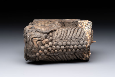 A grey stoneware Buddhist lion, Southeast Asia, 19th C.