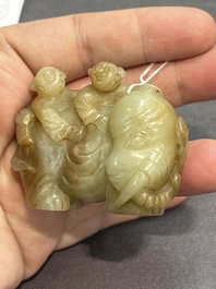 Three Chinese celadon and russet jade carvings of animals, 19th C.