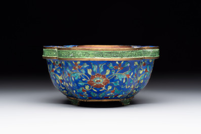 A Chinese Canton enamel blue-ground jardini&egrave;re, Qianlong