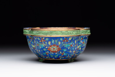 A Chinese Canton enamel blue-ground jardini&egrave;re, Qianlong
