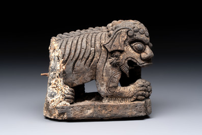 A grey stoneware Buddhist lion, Southeast Asia, 19th C.