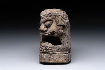 A grey stoneware Buddhist lion, Southeast Asia, 19th C.