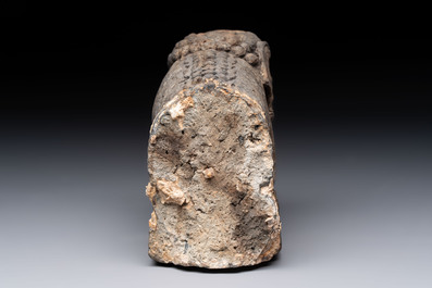 A grey stoneware Buddhist lion, Southeast Asia, 19th C.