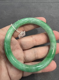 Two Chinese jadeite bracelets, one with 14K gold mounts, 19/20th C.