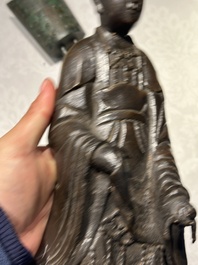 A Chinese bronze figure of a standing Guanyin, Ming