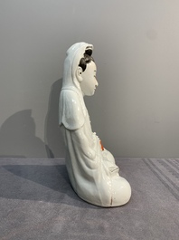 Two Chinese white-glazed Bodhisattvas, a sancai-glazed duck and a turquoise-glazed lion, 20th C.